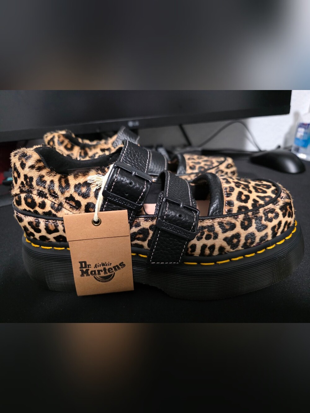 Dr. Martens Leopard Print Mary Jane Shoes in Black/Tan